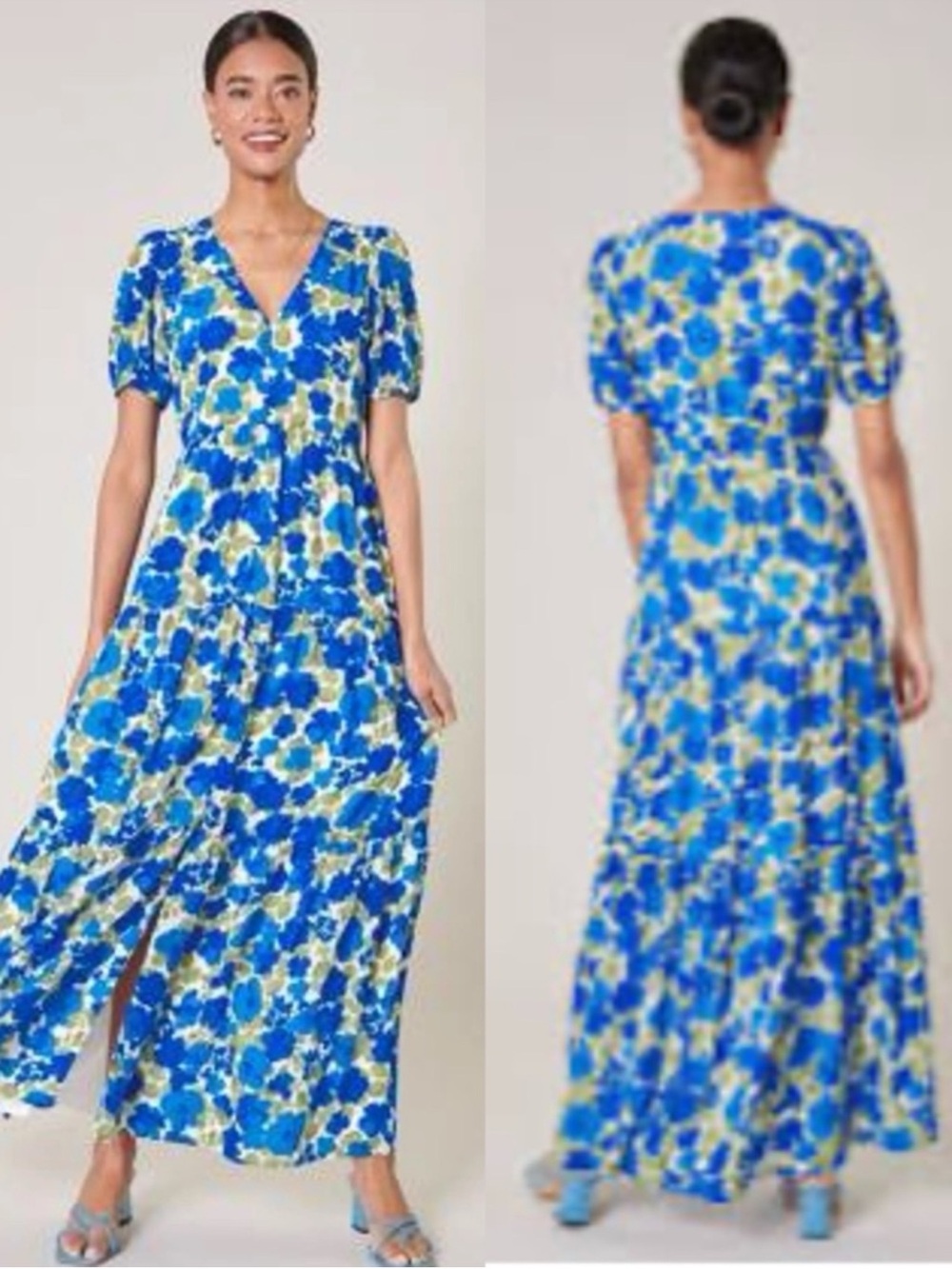 Sugar + Lips Floral Midi Dress Size
XS X-Small Blue Green puff Sleeve - Picture 5 of 9